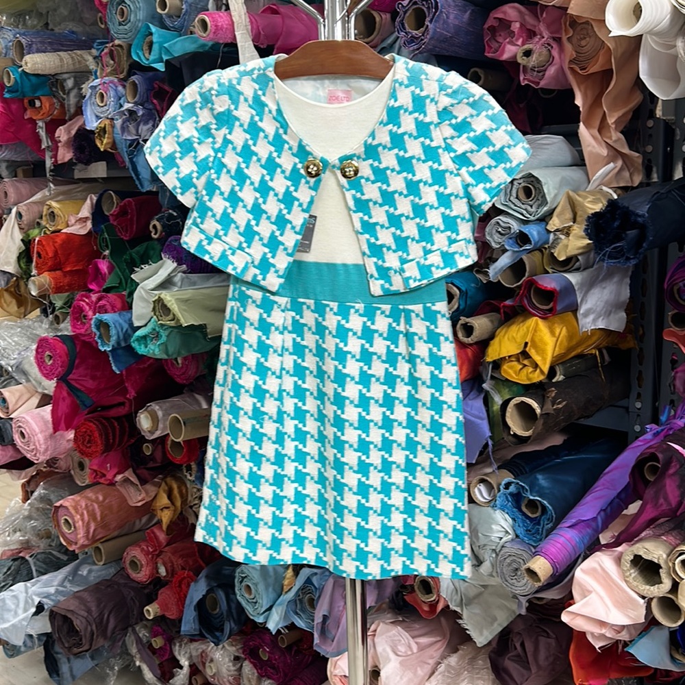 Turquoise and white tweed print 2 piece girls set